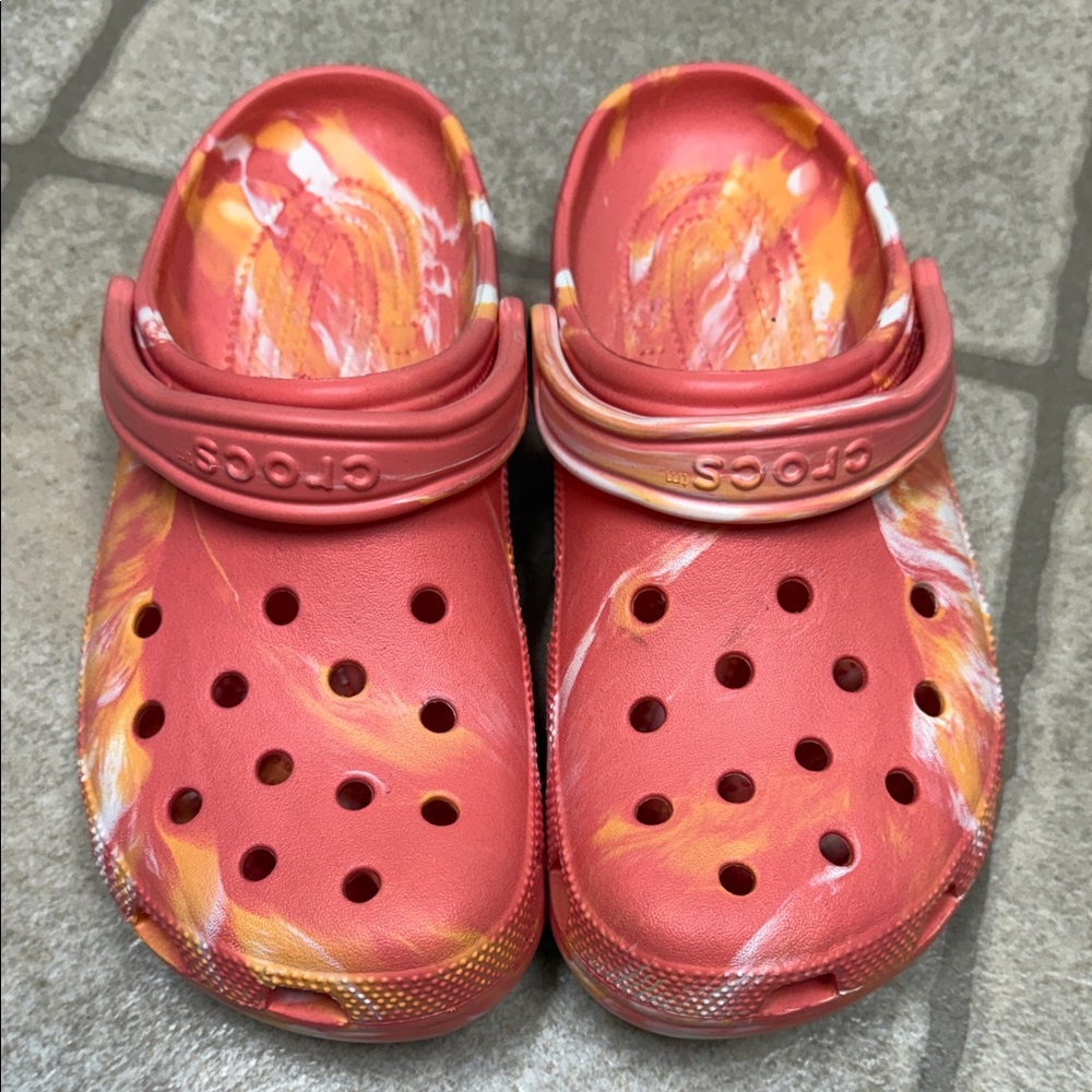 CROCS Women's Red and Yellow Patterned Clogs